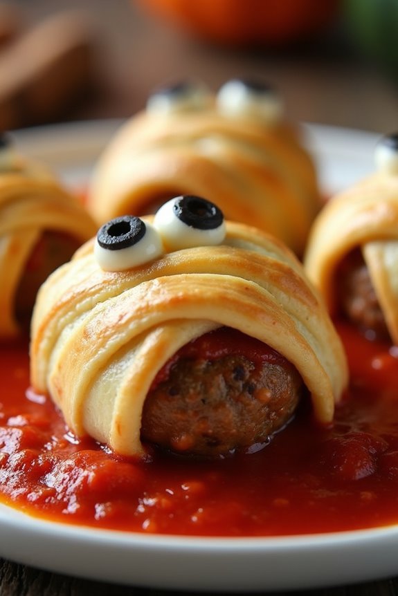mummy meatballs for halloween