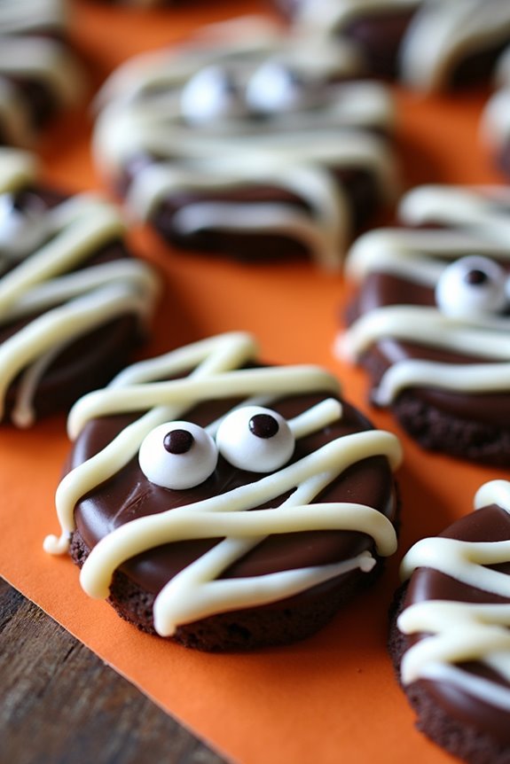 mummy themed chocolate dipped cookies