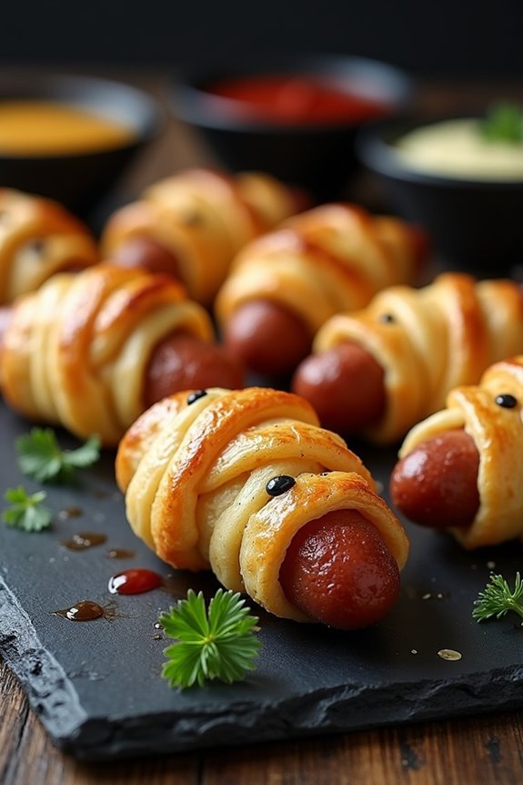 mummy themed sausage pastry appetizers