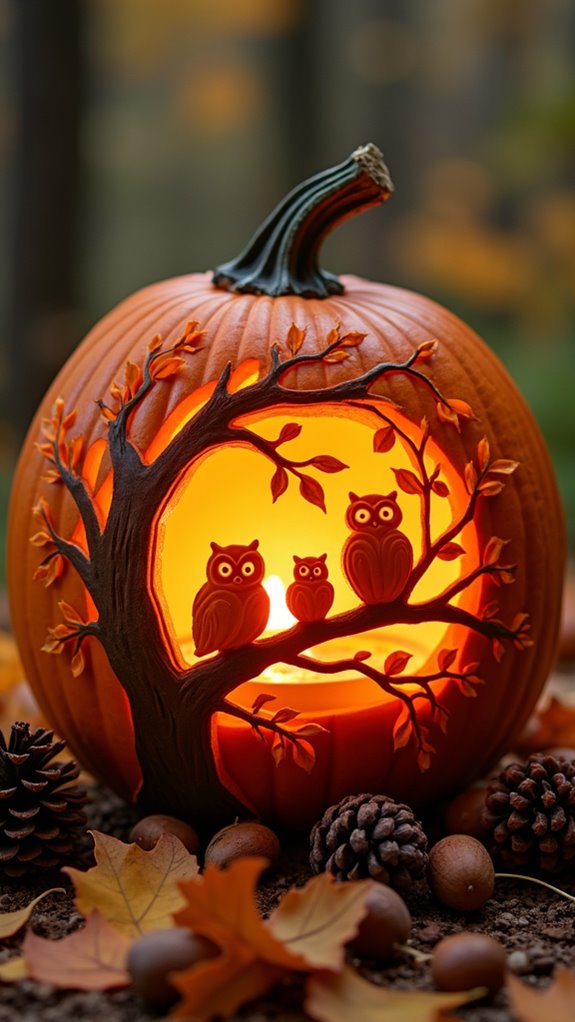 nature inspired pumpkin carvings
