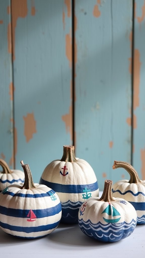 nautical striped pumpkin decor