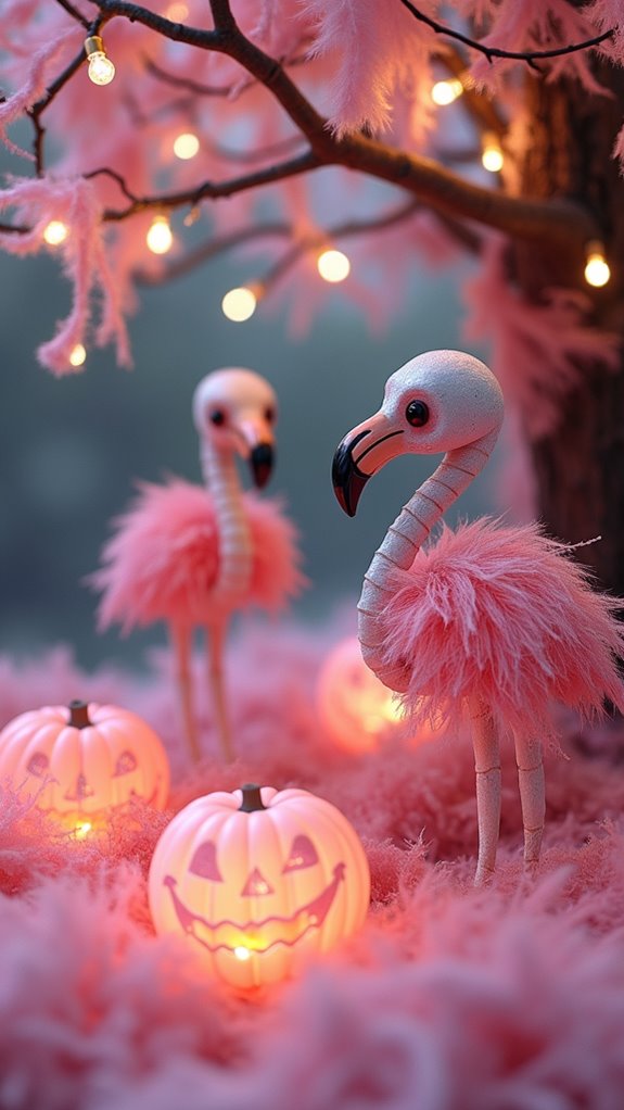playful pink flamingo skeletons