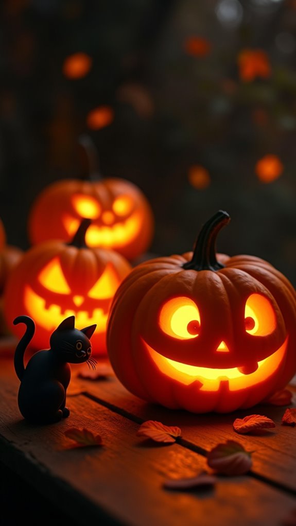 playful pumpkin cat silhouette