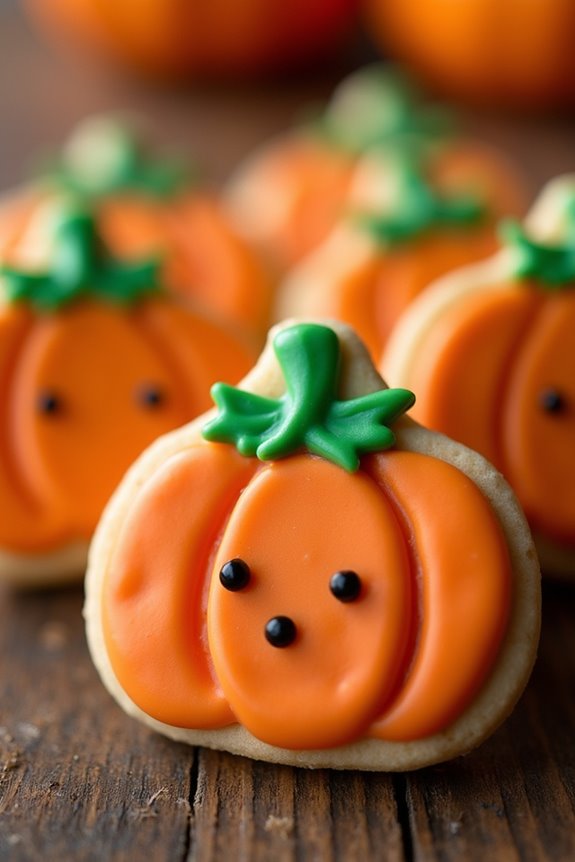 pumpkin shaped decorated sugar cookies