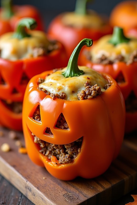 pumpkin shaped festive stuffed peppers