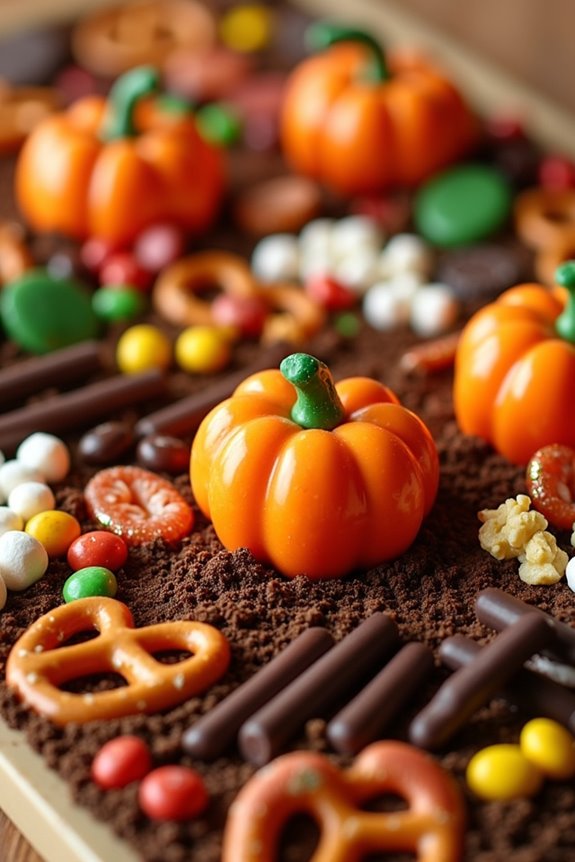 pumpkin themed candy charcuterie board