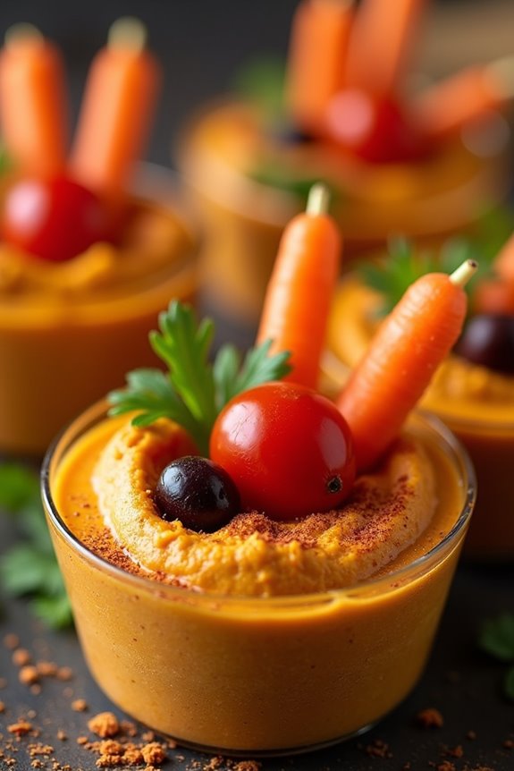 pumpkin themed hummus snack cups