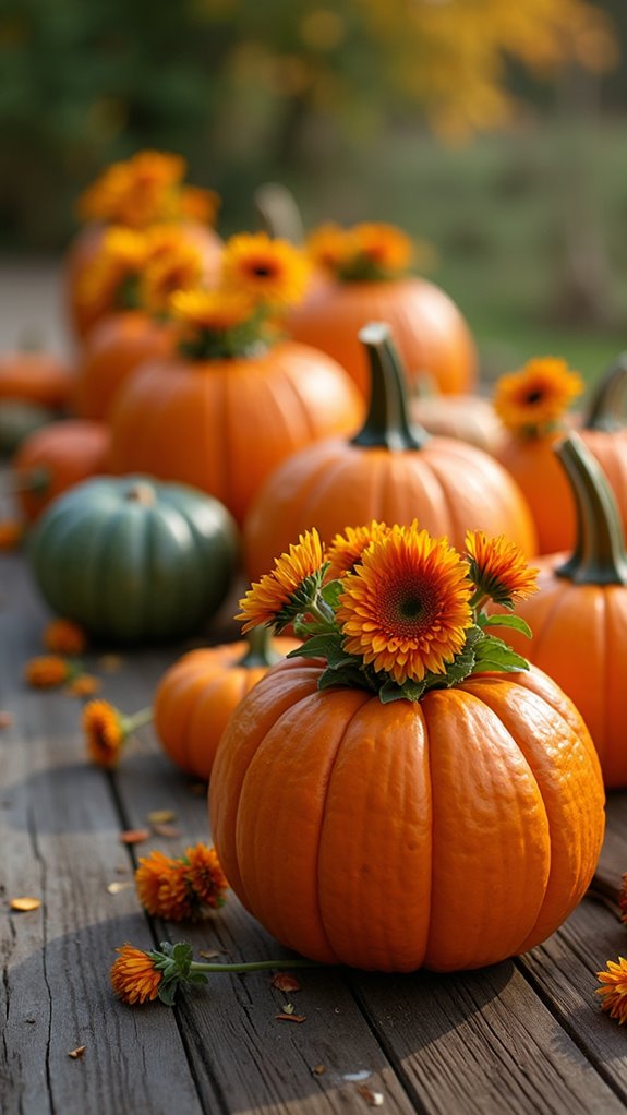 pumpkins filled with flowers