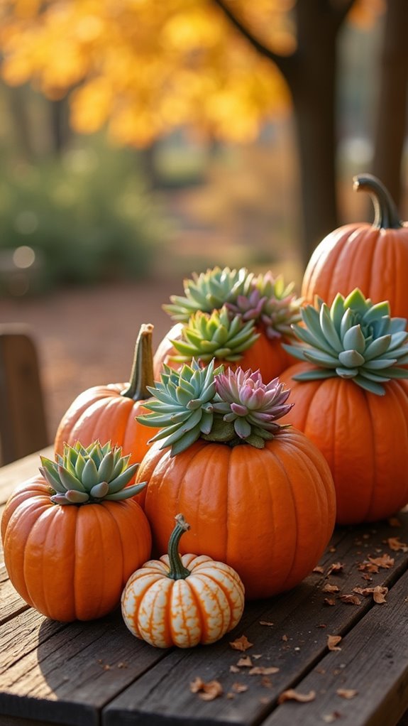 pumpkins filled with succulents