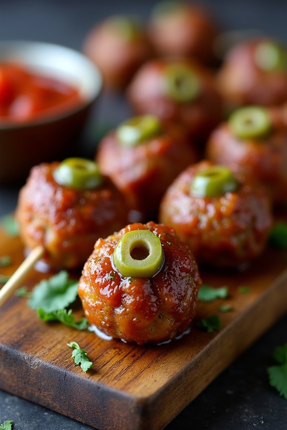 savory halloween meatball skewers
