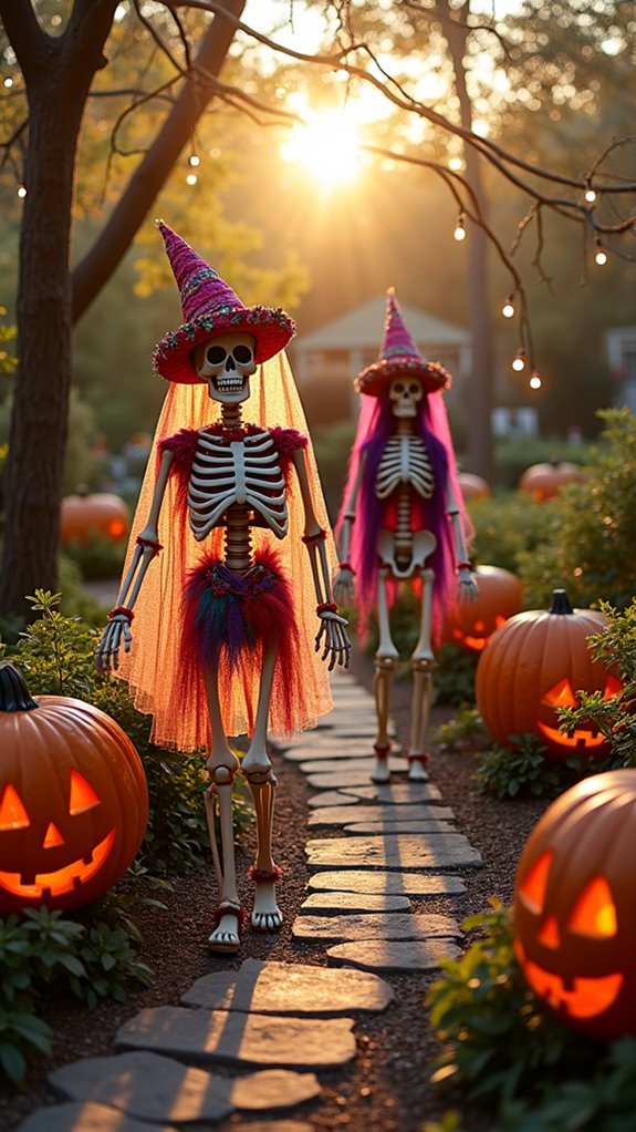 skeletons in quirky outfits