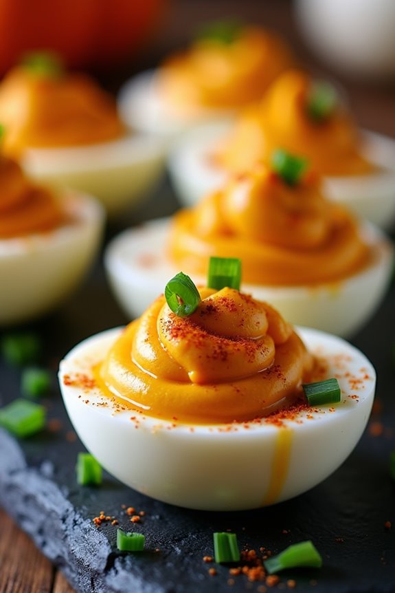 spicy pumpkin deviled eggs