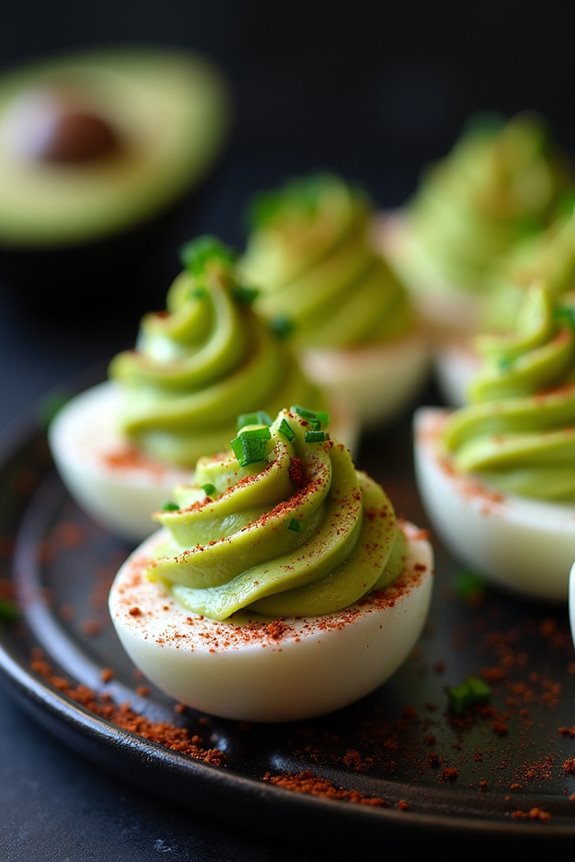 spooky avocado deviled eggs