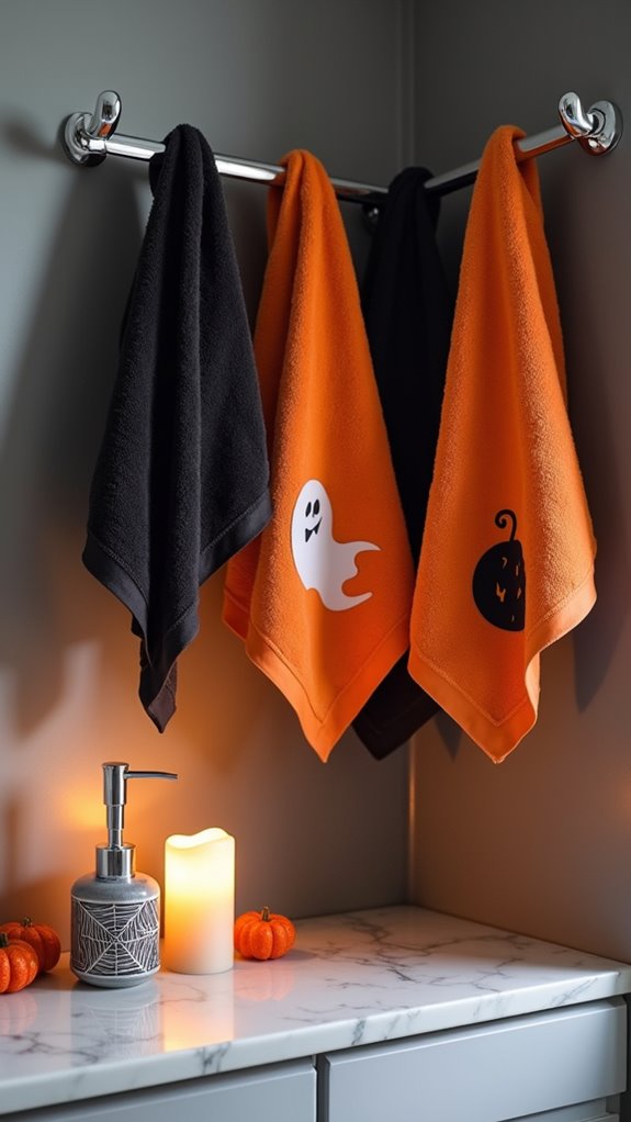 spooky bathroom towel decor