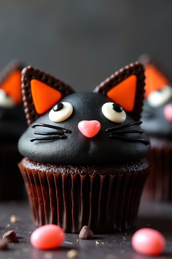 spooky black cat cupcakes