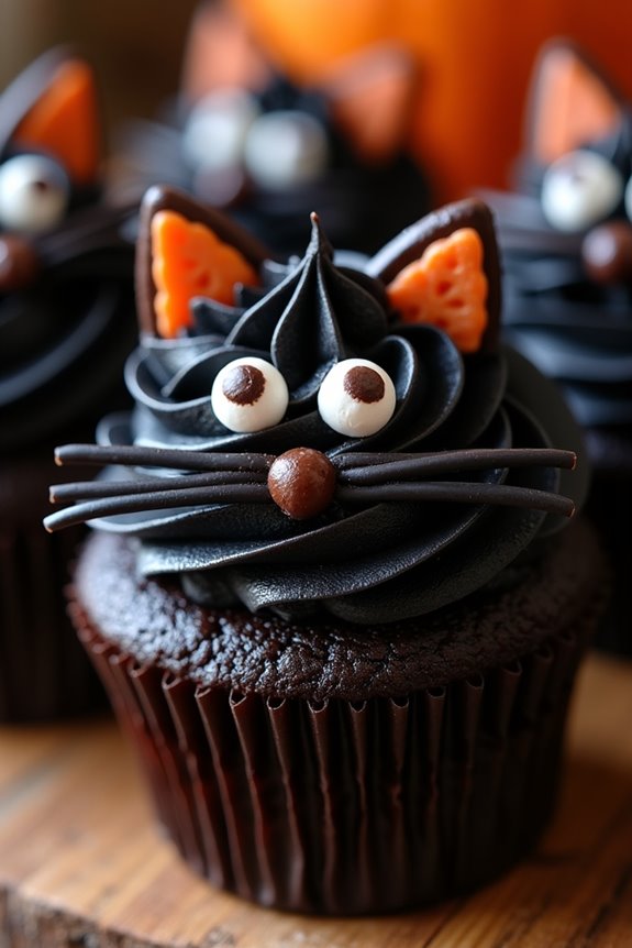 spooky black cat cupcakes