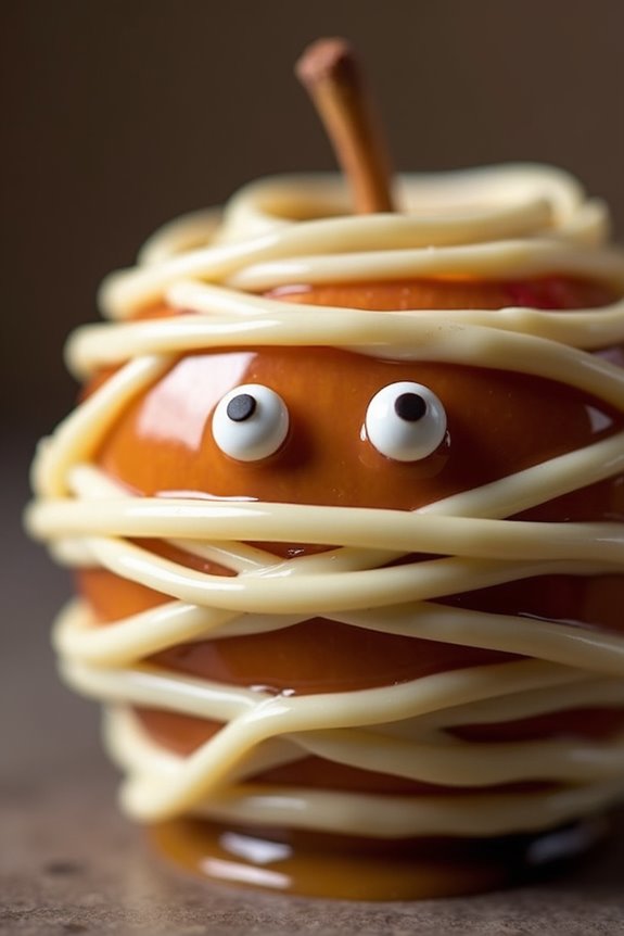 spooky caramel apple mummies