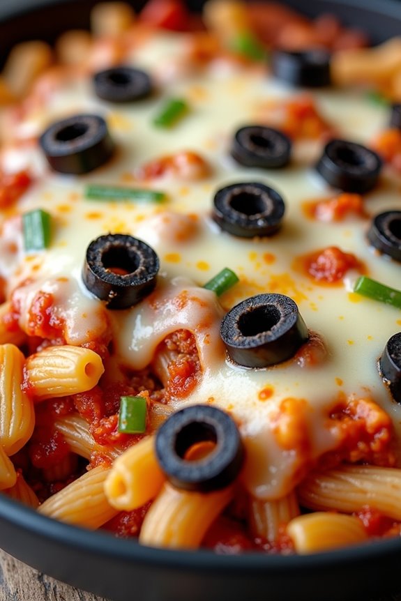 spooky cheesy pasta bake