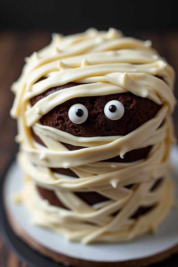 spooky chocolate mummy cake