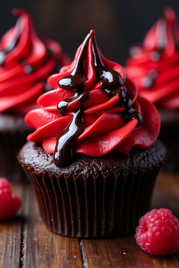 spooky chocolate raspberry cupcakes