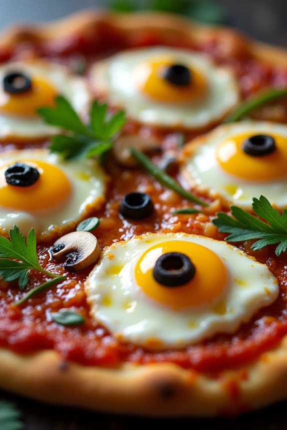 spooky eyeball breakfast pizza