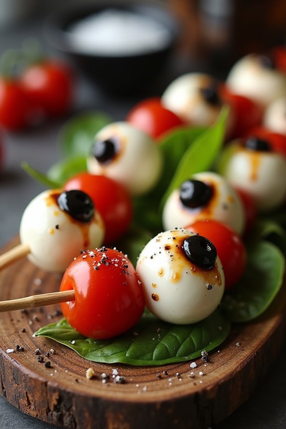 spooky eyeball caprese skewers