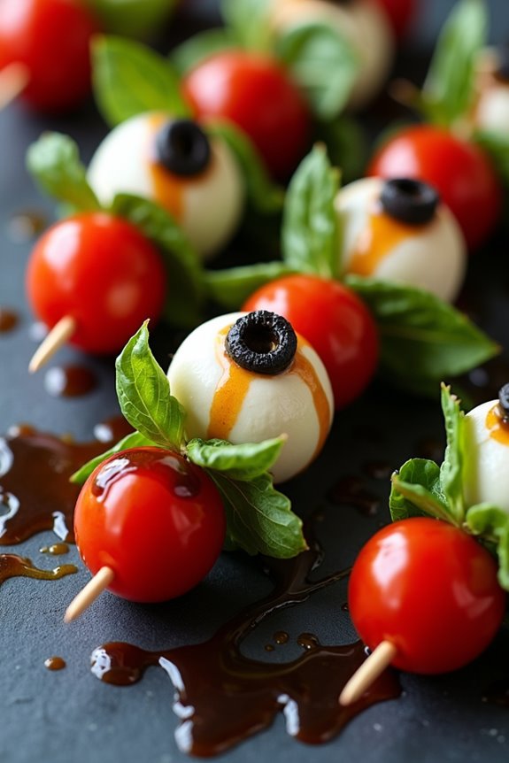 spooky eyeball caprese skewers