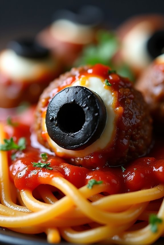 spooky eyeball meatball spaghetti
