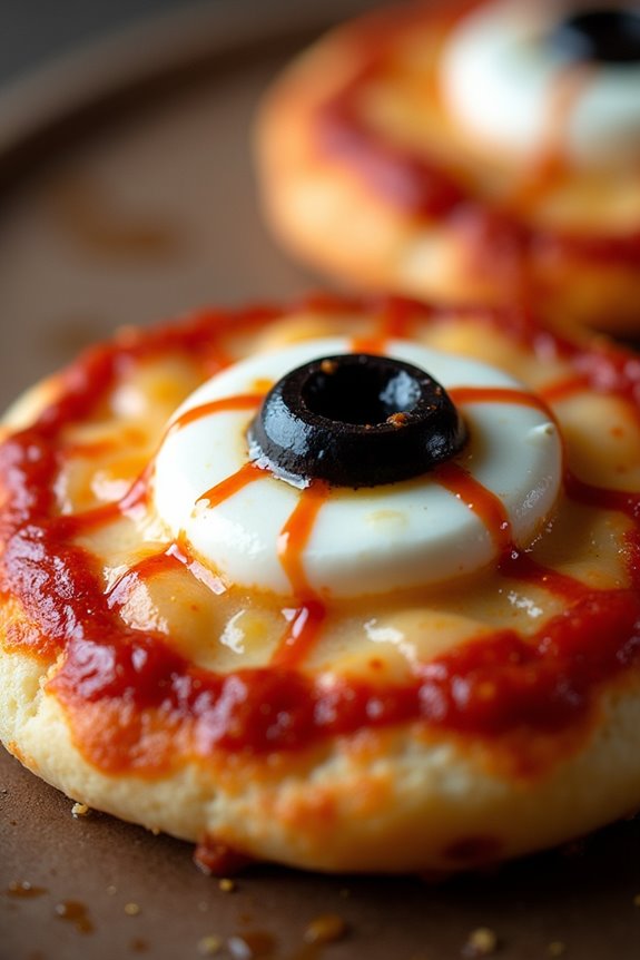 spooky eyeball mini pizzas