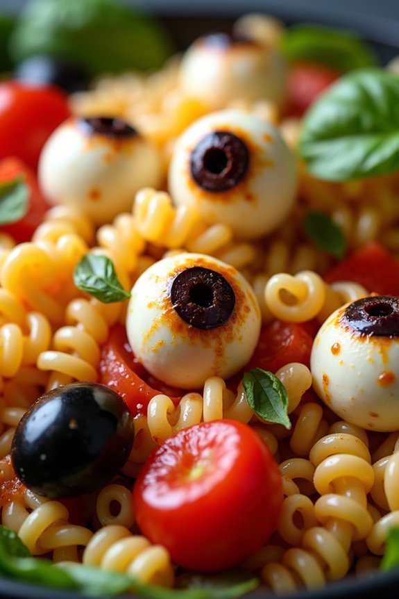 spooky eyeball pasta salad