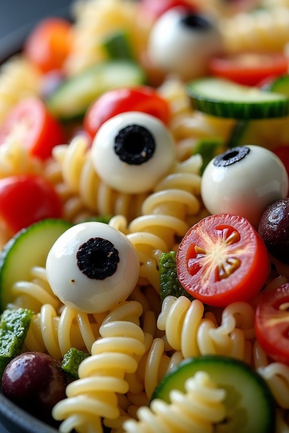 spooky eyeball pasta salad