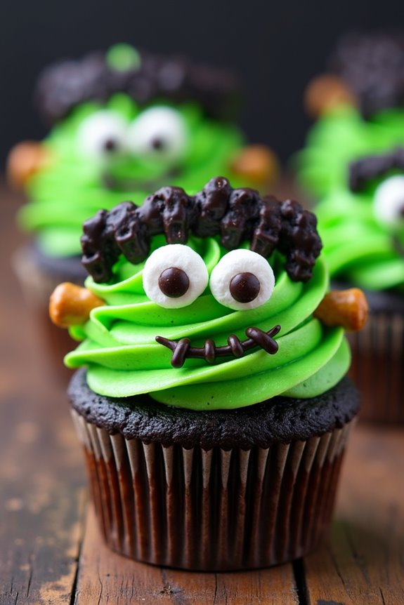 spooky frankenstein face cupcakes