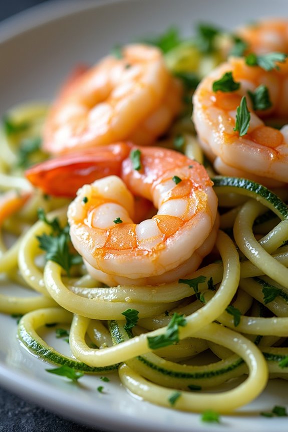 spooky garlic shrimp zoodles