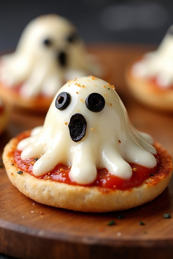 spooky ghostly mini pizzas