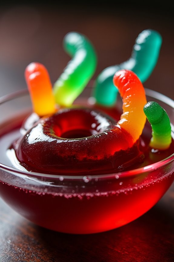 spooky gummy worm dessert
