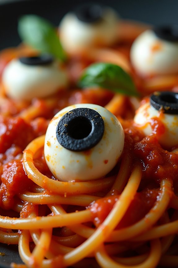 spooky halloween eyeball pasta