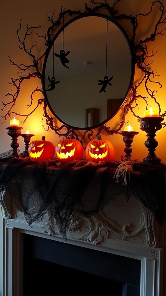 spooky halloween fireplace decor