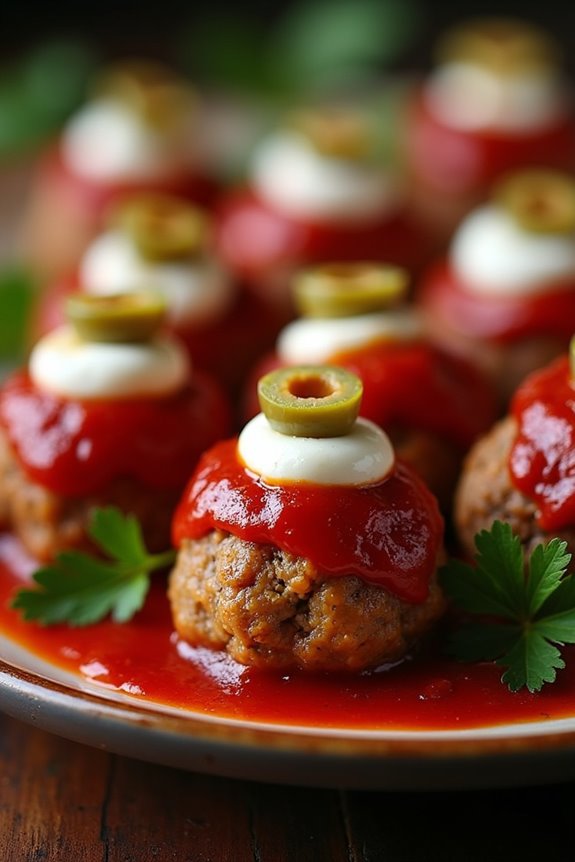 spooky halloween meatball eyeballs