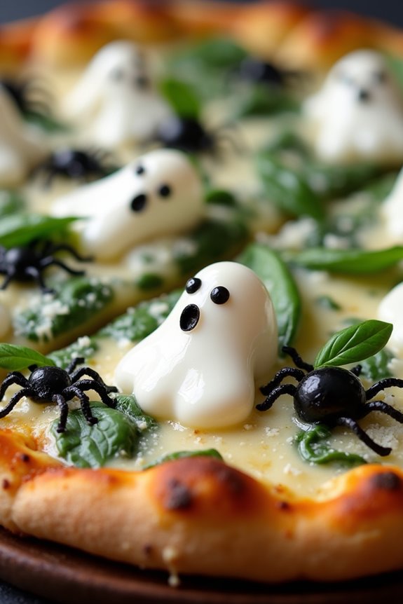 spooky halloween white pizza