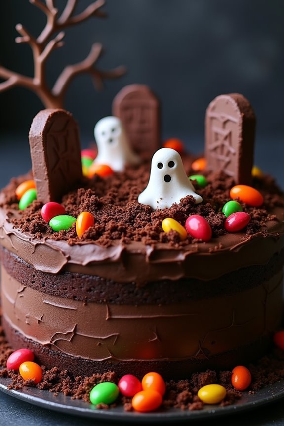 spooky haunted graveyard cake