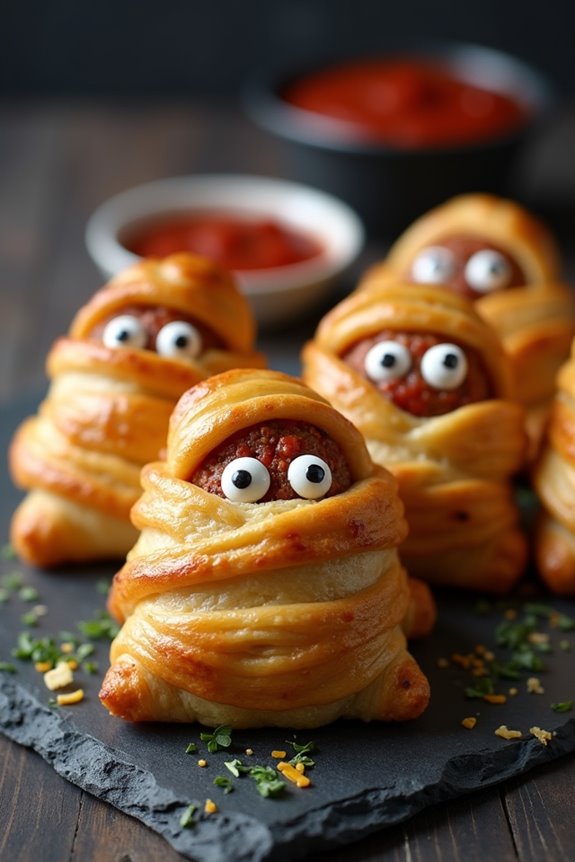 spooky meatball mummy treats