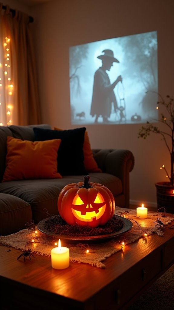spooky movie night setup