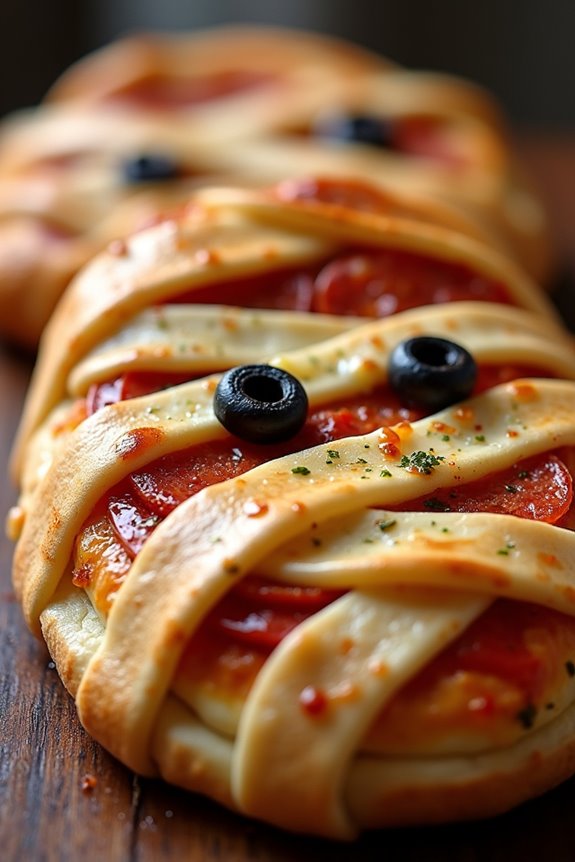 spooky mummy calzone pizza