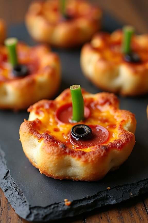 spooky pumpkin shaped pizza bites