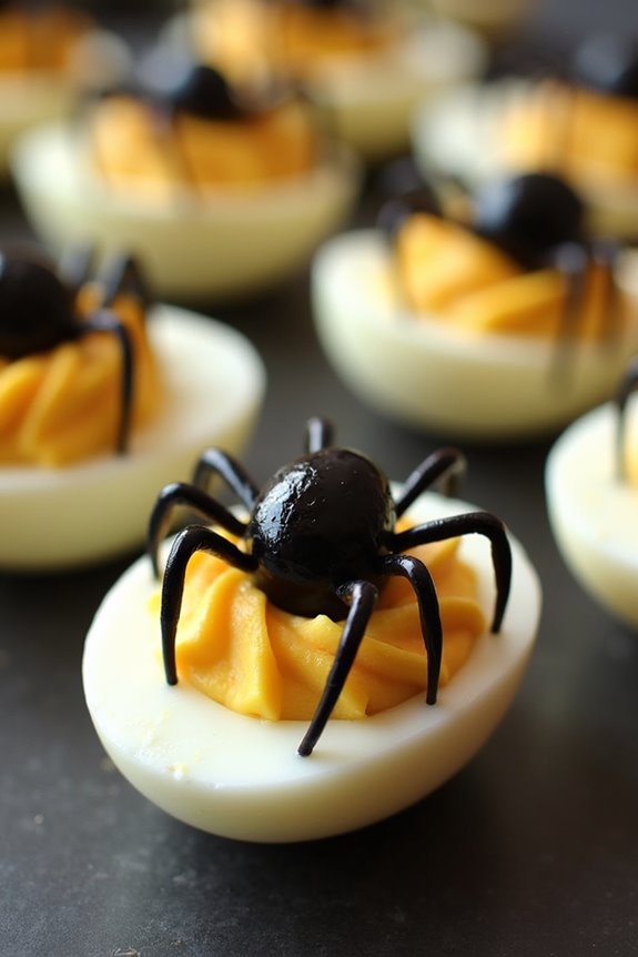 spooky spider themed deviled eggs