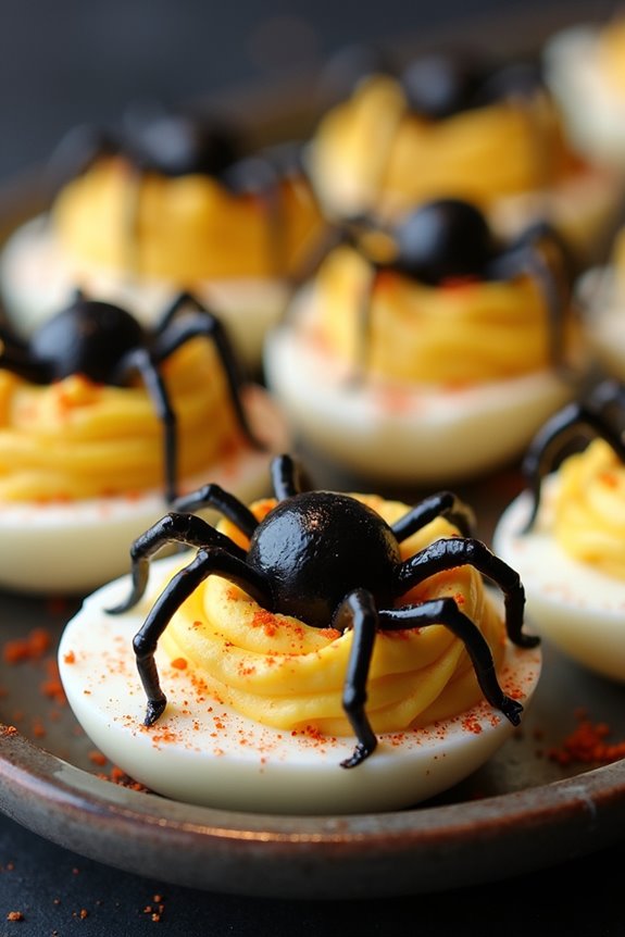 spooky spider themed deviled eggs