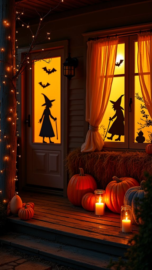 spooky window silhouettes illuminated