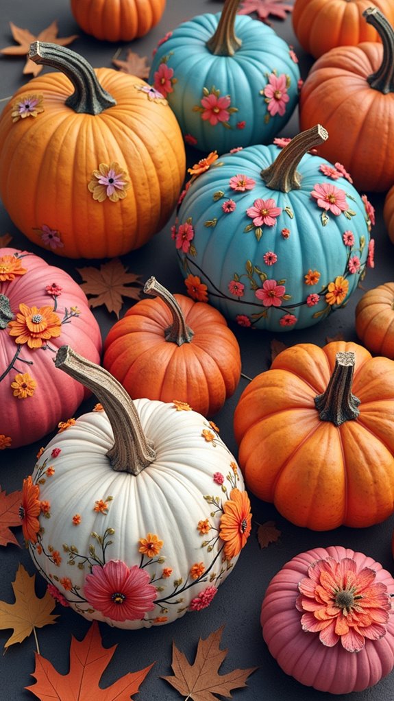 vibrant floral pumpkin decoration
