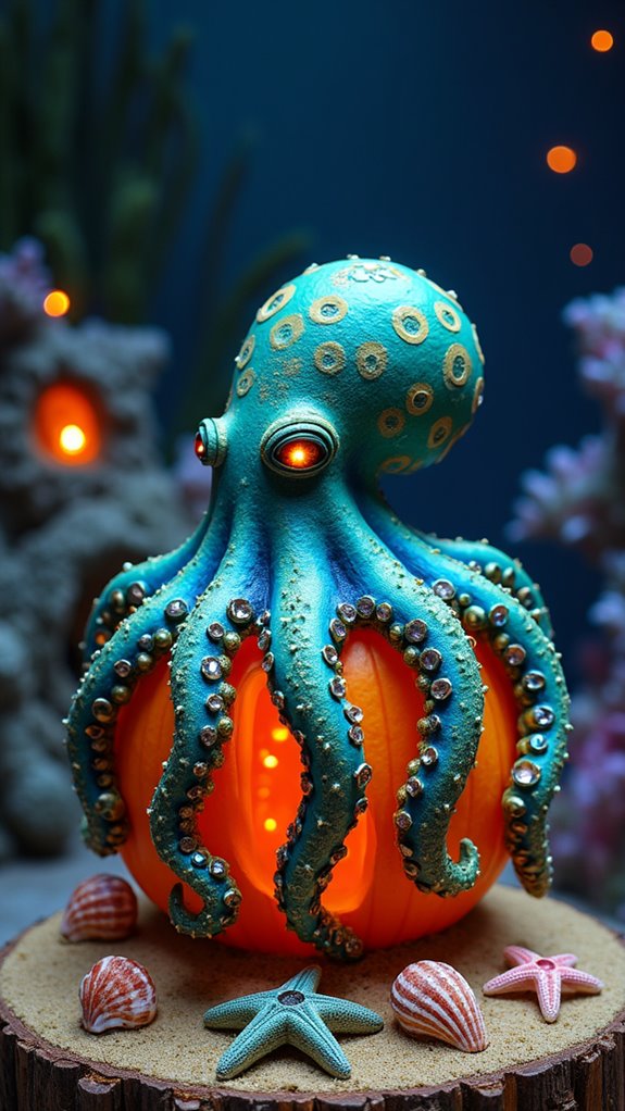 vibrant ocean themed pumpkin masterpiece