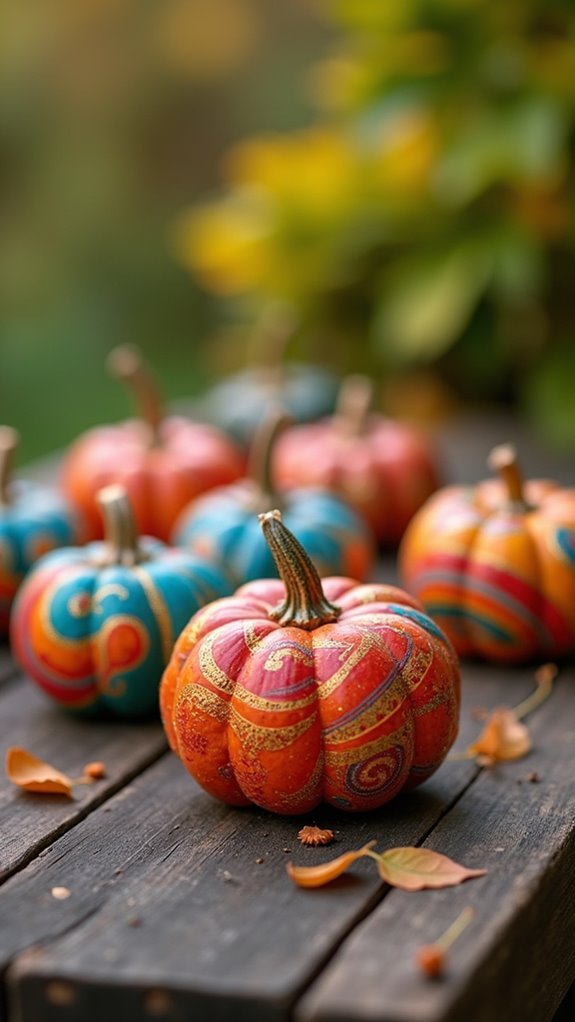vibrant rainbow painted pumpkins